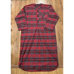 The Vermont Country Store Nightgown Womens Large Cotton Red Tartan Plaid Long